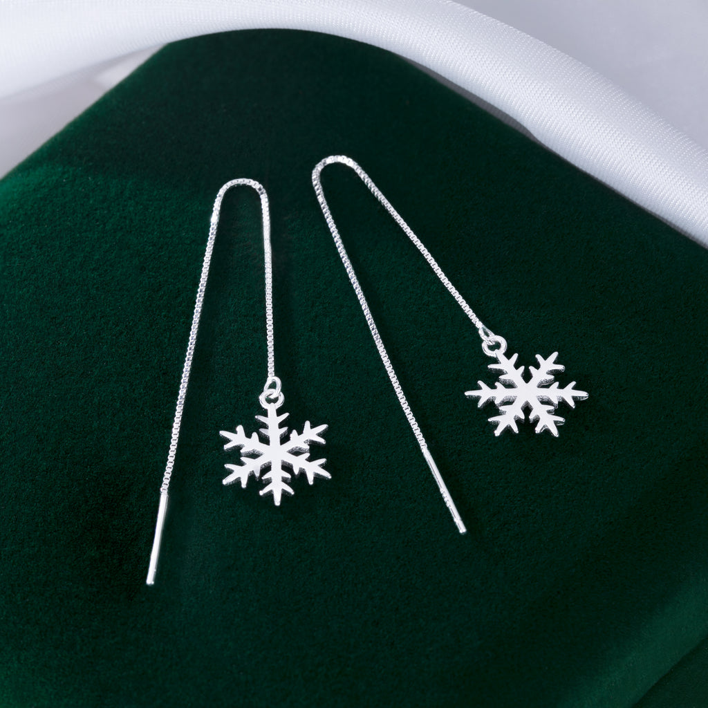 SLUYNZ 925 Sterling Silver Snowflake Dangle Earrings Chain for Women Teen Girls Snowflake Dangle Earrings Long Threader Earrings