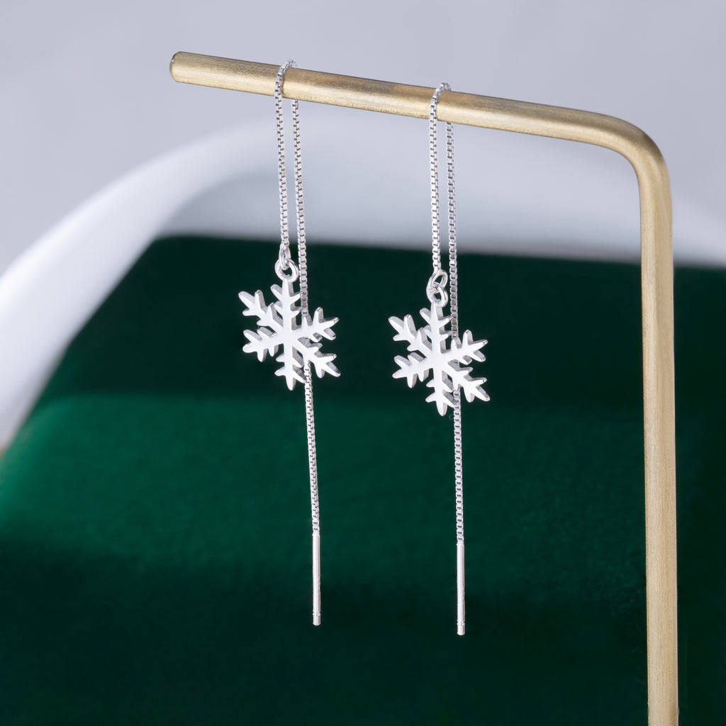 SLUYNZ 925 Sterling Silver Snowflake Dangle Earrings Chain for Women Teen Girls Snowflake Dangle Earrings Long Threader Earrings
