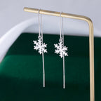 SLUYNZ 925 Sterling Silver Snowflake Dangle Earrings Chain for Women Teen Girls Snowflake Dangle Earrings Long Threader Earrings