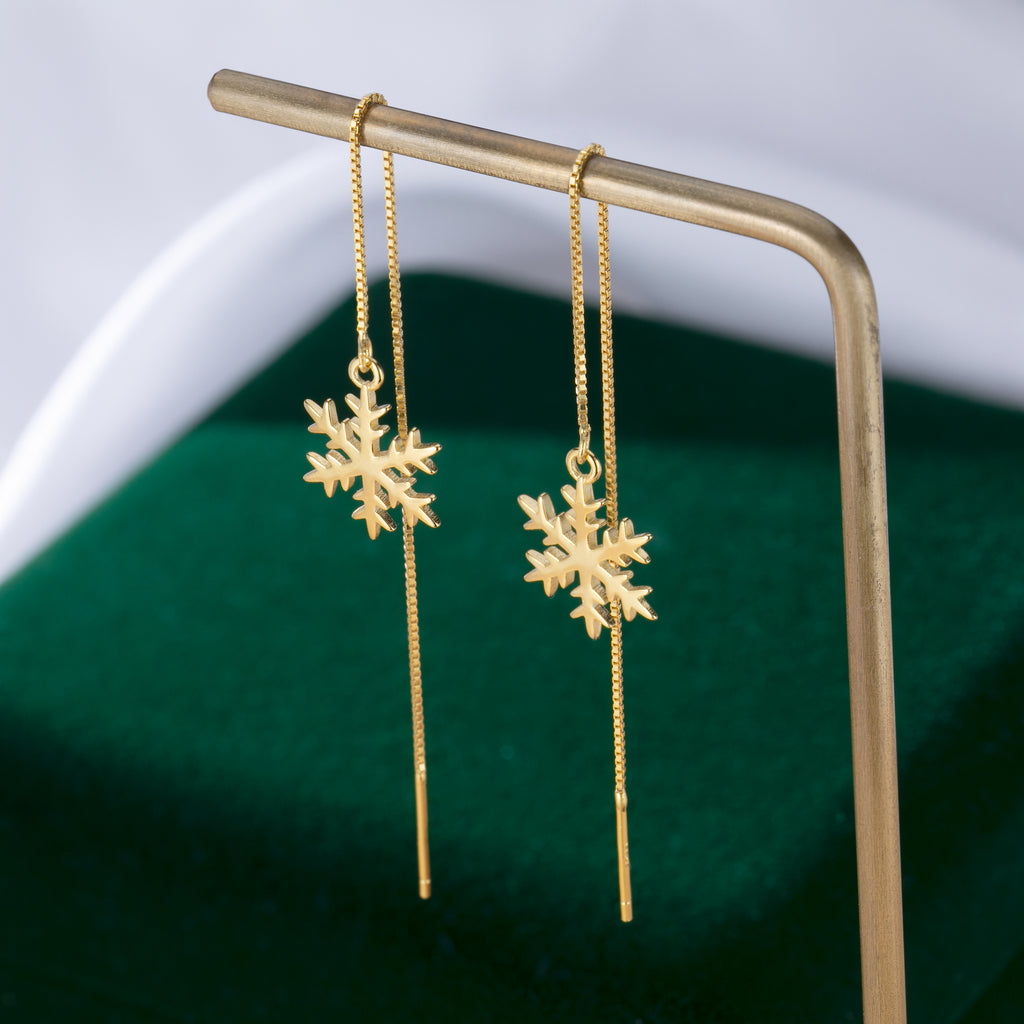 SLUYNZ 925 Sterling Silver Snowflake Dangle Earrings Chain for Women Teen Girls Snowflake Dangle Earrings Long Threader Earrings