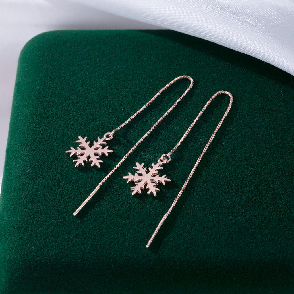 SLUYNZ 925 Sterling Silver Snowflake Dangle Earrings Chain for Women Teen Girls Snowflake Dangle Earrings Long Threader Earrings