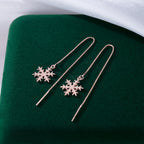 SLUYNZ 925 Sterling Silver Snowflake Dangle Earrings Chain for Women Teen Girls Snowflake Dangle Earrings Long Threader Earrings