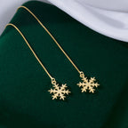 SLUYNZ 925 Sterling Silver Snowflake Dangle Earrings Chain for Women Teen Girls Snowflake Dangle Earrings Long Threader Earrings