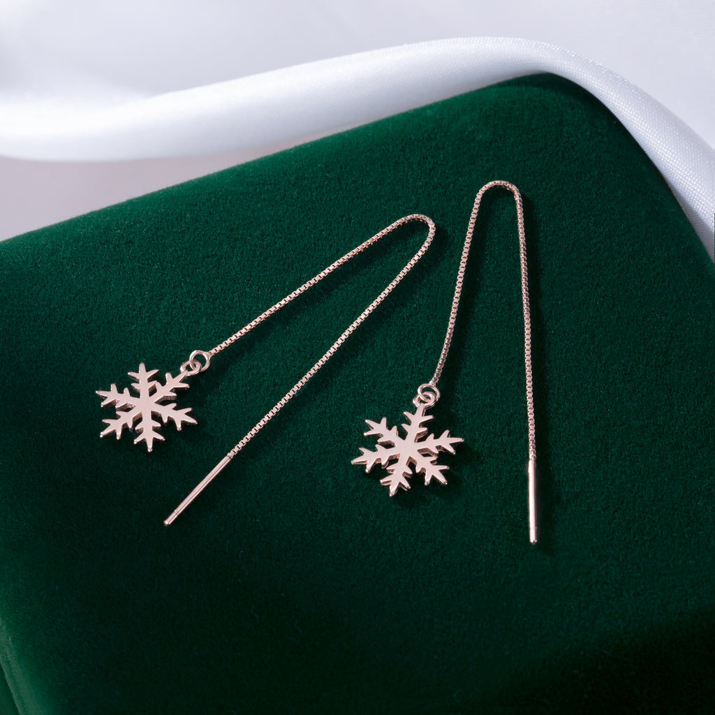 SLUYNZ 925 Sterling Silver Snowflake Dangle Earrings Chain for Women Teen Girls Snowflake Dangle Earrings Long Threader Earrings
