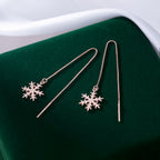 SLUYNZ 925 Sterling Silver Snowflake Dangle Earrings Chain for Women Teen Girls Snowflake Dangle Earrings Long Threader Earrings