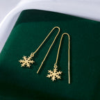 SLUYNZ 925 Sterling Silver Snowflake Dangle Earrings Chain for Women Teen Girls Snowflake Dangle Earrings Long Threader Earrings