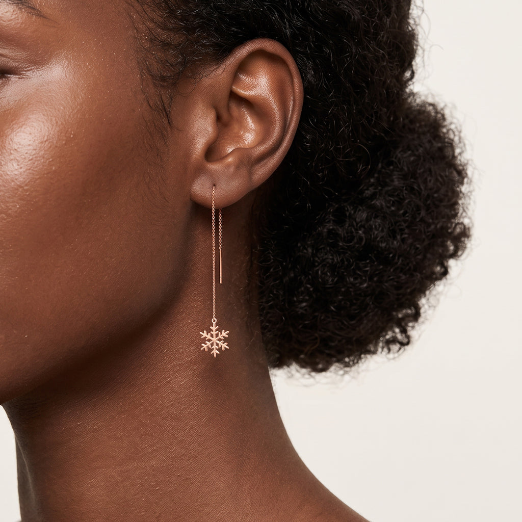 SLUYNZ 925 Sterling Silver Snowflake Dangle Earrings Chain for Women Teen Girls Snowflake Dangle Earrings Long Threader Earrings