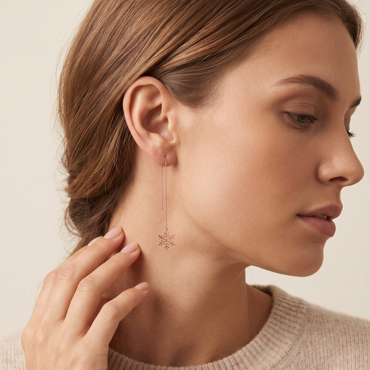 SLUYNZ 925 Sterling Silver Snowflake Dangle Earrings Chain for Women Teen Girls Snowflake Dangle Earrings Long Threader Earrings
