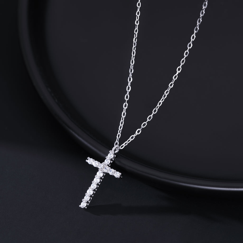 SLUYNZ Solid 925 Sterling Silver CZ Cross Choker Necklace for Women Teens Girls Cross Pendant Necklace