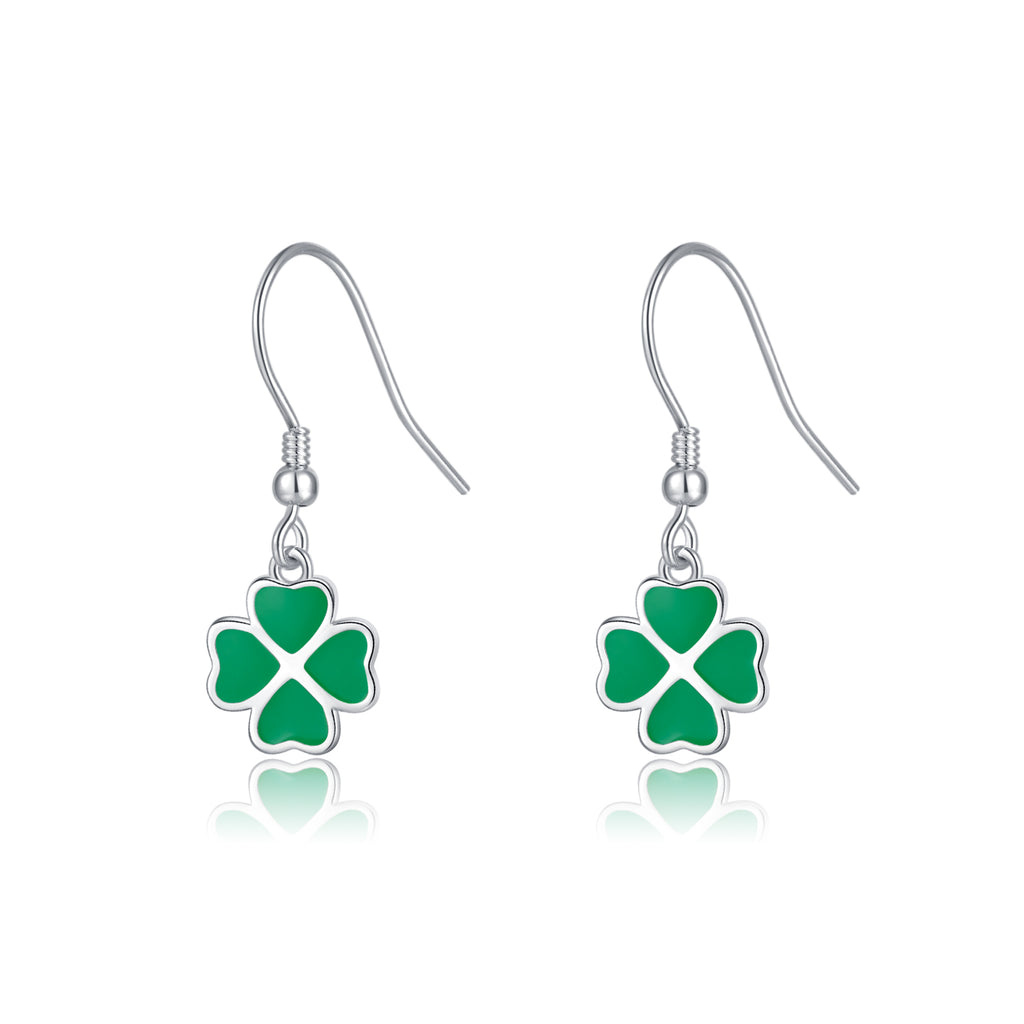 SLUYNZ 925 Sterling Silver Green Clover Earrings Drop for Women Teens Love Clover Dangle Earrings for Spring Summer
