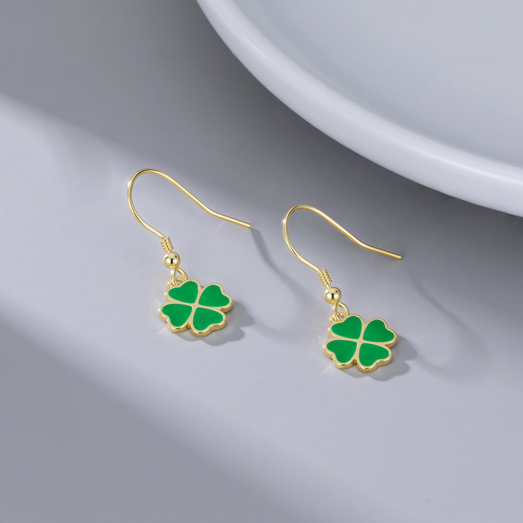SLUYNZ 925 Sterling Silver Green Clover Earrings Drop for Women Teens Love Clover Dangle Earrings for Spring Summer
