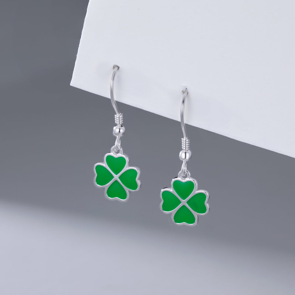 SLUYNZ 925 Sterling Silver Green Clover Earrings Drop for Women Teens Love Clover Dangle Earrings for Spring Summer