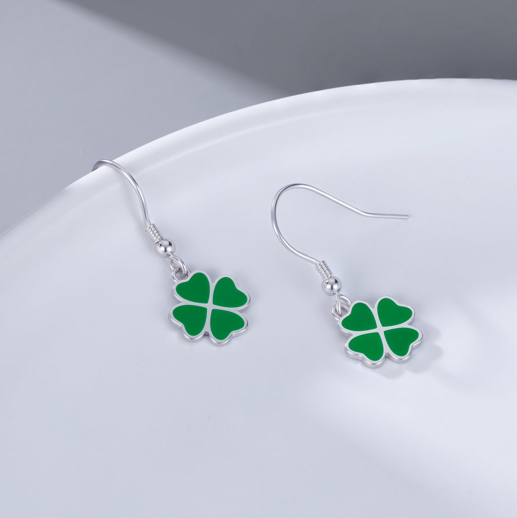 SLUYNZ 925 Sterling Silver Green Clover Earrings Drop for Women Teens Love Clover Dangle Earrings for Spring Summer