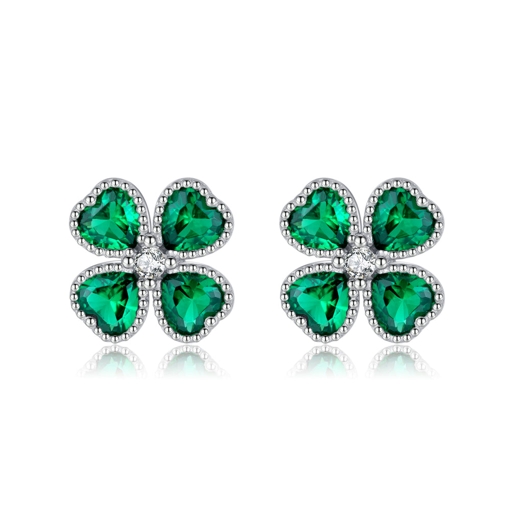 SLUYNZ Solid 925 Sterling Silver Green Clover Earrings Stud for Women Teens Love CZ Clover Stud Earrings for St. Patrick's Day