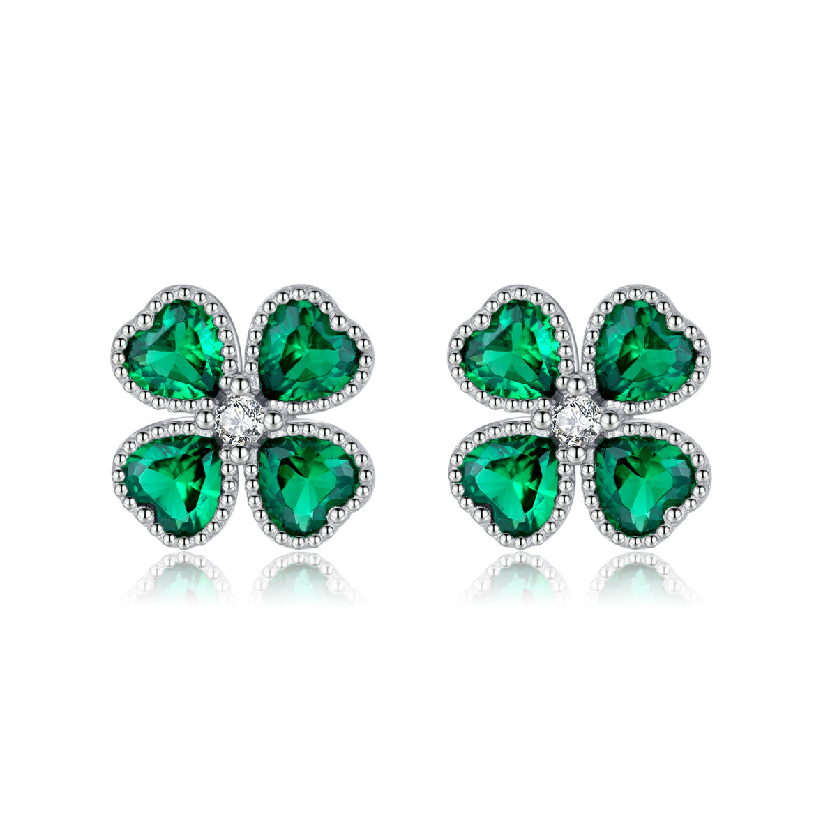 SLUYNZ Solid 925 Sterling Silver Green Clover Earrings Stud for Women Teens Love CZ Clover Stud Earrings for St. Patrick's Day