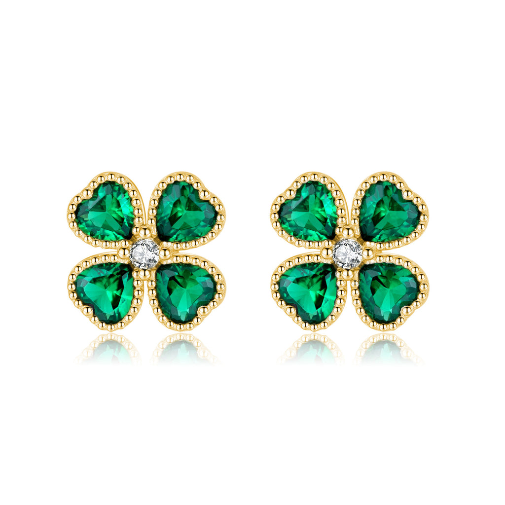 SLUYNZ Solid 925 Sterling Silver Green Clover Earrings Stud for Women Teens Love CZ Clover Stud Earrings for St. Patrick's Day
