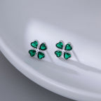 SLUYNZ Solid 925 Sterling Silver Green Clover Earrings Stud for Women Teens Love CZ Clover Stud Earrings for St. Patrick's Day