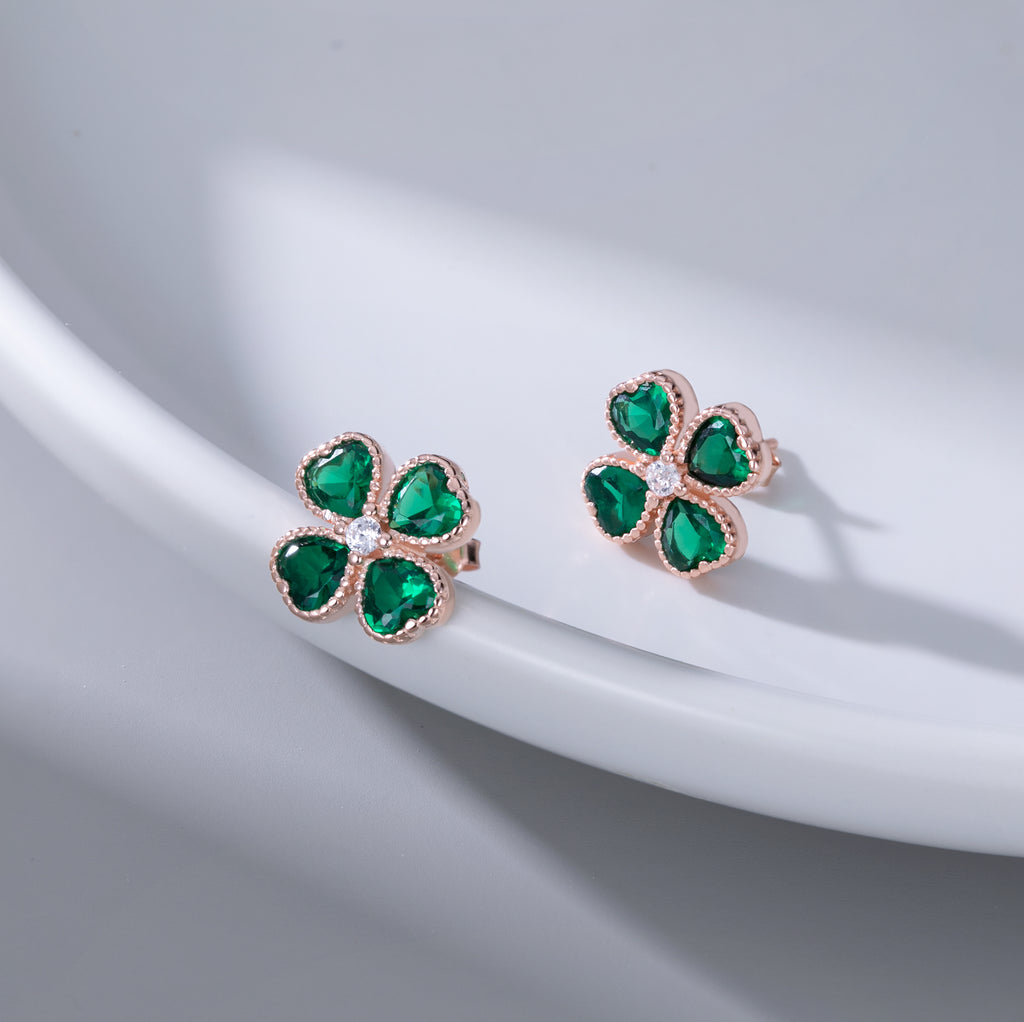 SLUYNZ Solid 925 Sterling Silver Green Clover Earrings Stud for Women Teens Love CZ Clover Stud Earrings for St. Patrick's Day