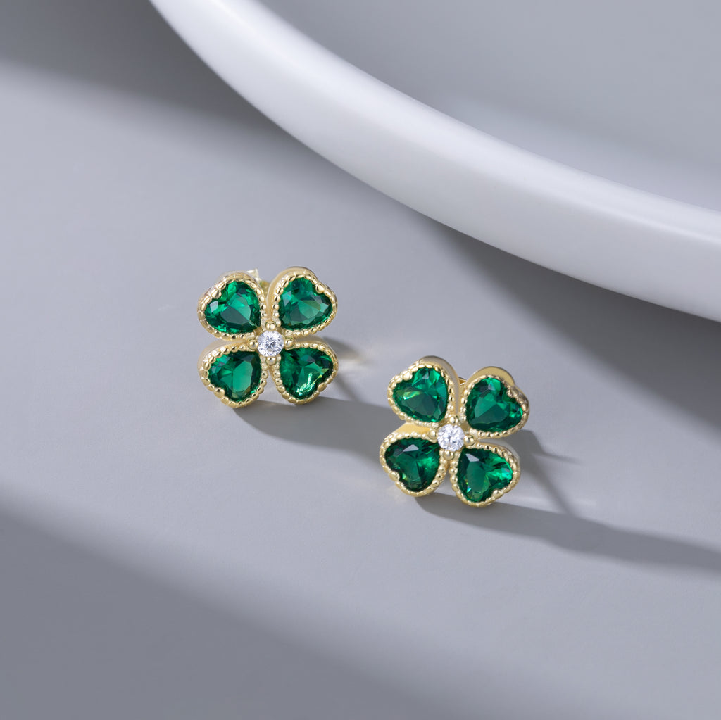 SLUYNZ Solid 925 Sterling Silver Green Clover Earrings Stud for Women Teens Love CZ Clover Stud Earrings for St. Patrick's Day