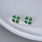 SLUYNZ Solid 925 Sterling Silver Green Clover Earrings Stud for Women Teens Love CZ Clover Stud Earrings for St. Patrick's Day