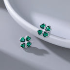 SLUYNZ Solid 925 Sterling Silver Green Clover Earrings Stud for Women Teens Love CZ Clover Stud Earrings for St. Patrick's Day