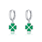 SLUYNZ 925 Sterling Silver Green Clover Earrings Hoop for Women Love Four Leaf Clover Hoop Earrings Huggie for Spring Summer
