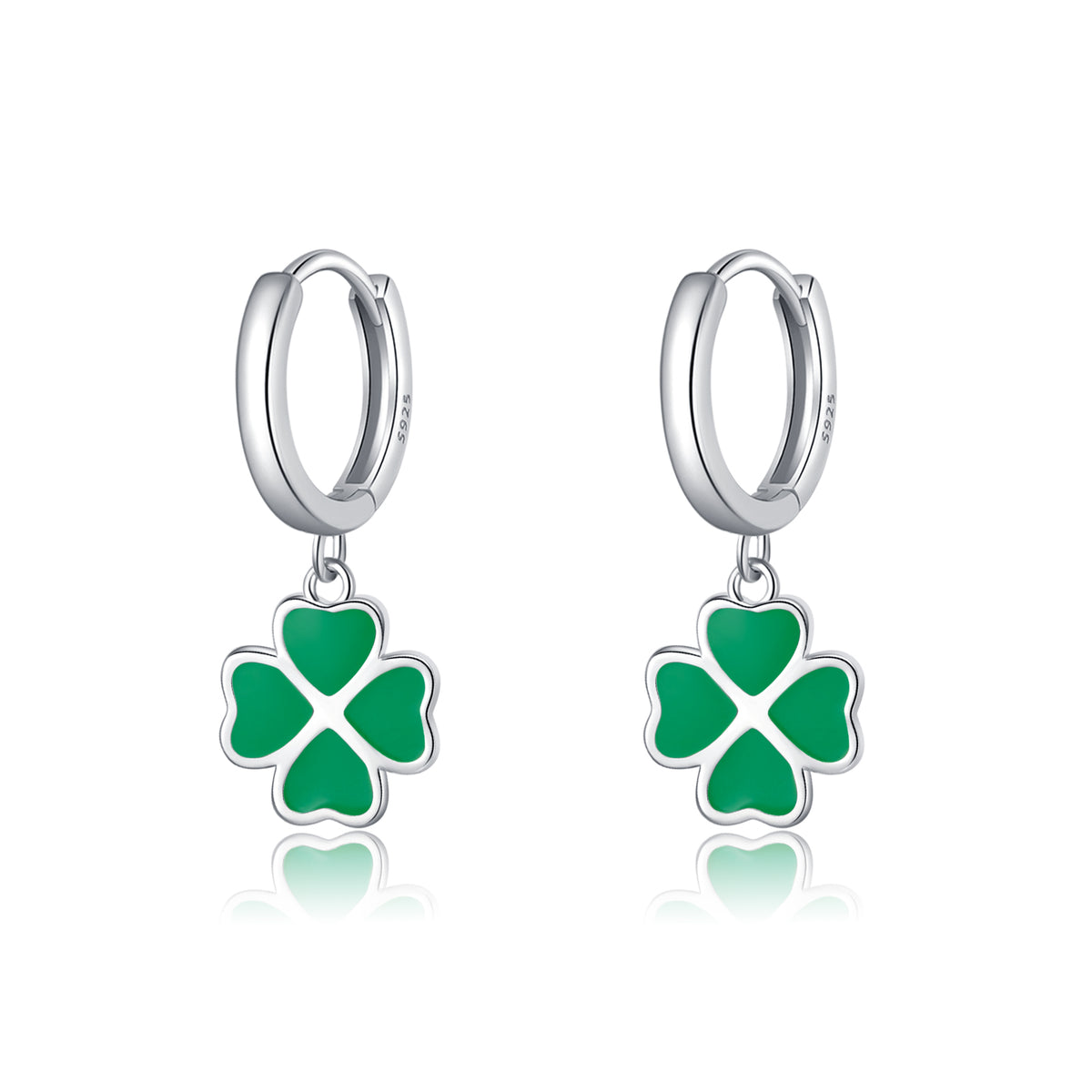 SLUYNZ 925 Sterling Silver Green Clover Earrings Hoop for Women Love Four Leaf Clover Hoop Earrings Huggie for Spring Summer