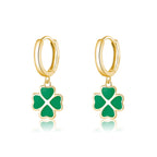 SLUYNZ 925 Sterling Silver Green Clover Earrings Hoop for Women Love Four Leaf Clover Hoop Earrings Huggie for Spring Summer