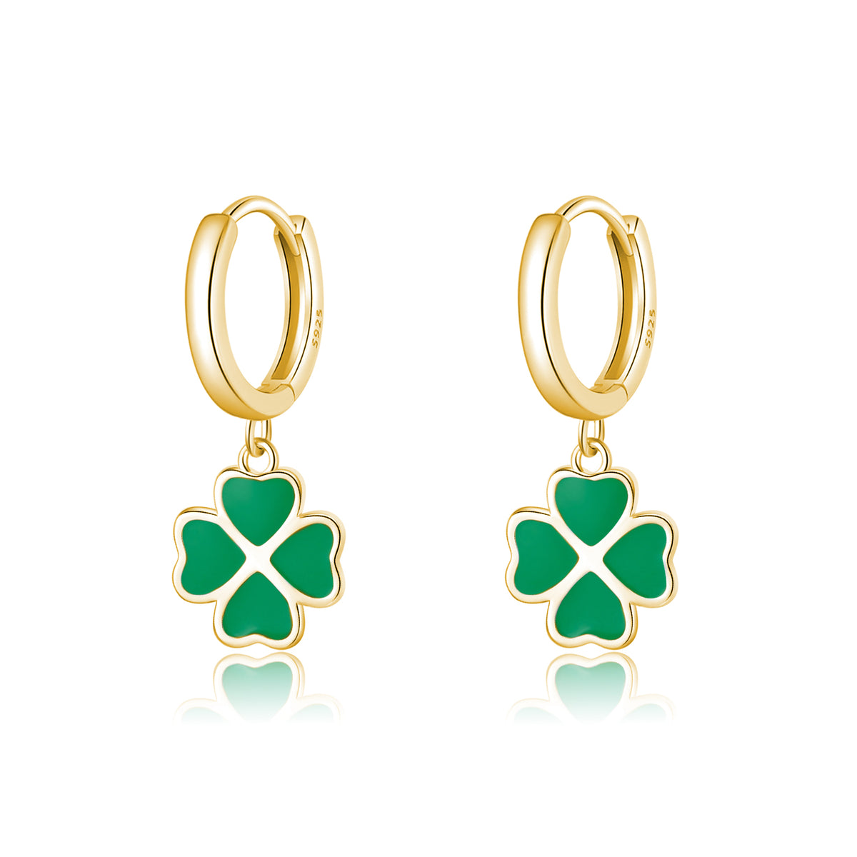 SLUYNZ 925 Sterling Silver Green Clover Earrings Hoop for Women Love Four Leaf Clover Hoop Earrings Huggie for Spring Summer