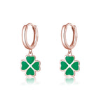 SLUYNZ 925 Sterling Silver Green Clover Earrings Hoop for Women Love Four Leaf Clover Hoop Earrings Huggie for Spring Summer