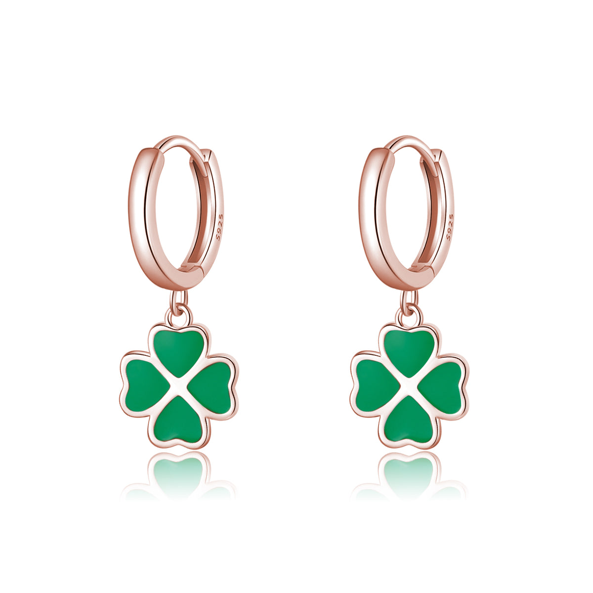 SLUYNZ 925 Sterling Silver Green Clover Earrings Hoop for Women Love Four Leaf Clover Hoop Earrings Huggie for Spring Summer