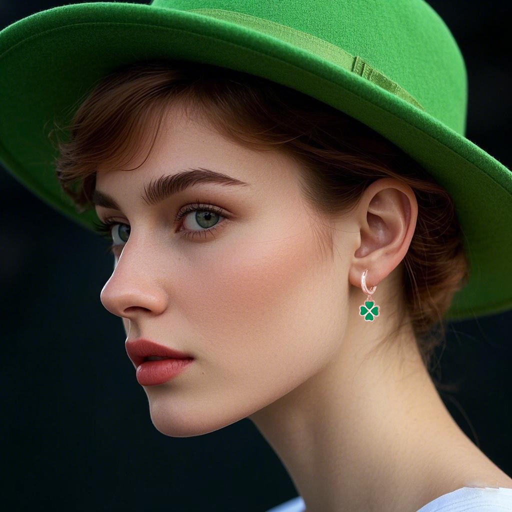 SLUYNZ 925 Sterling Silver Green Clover Earrings Hoop for Women Love Four Leaf Clover Hoop Earrings Huggie for Spring Summer