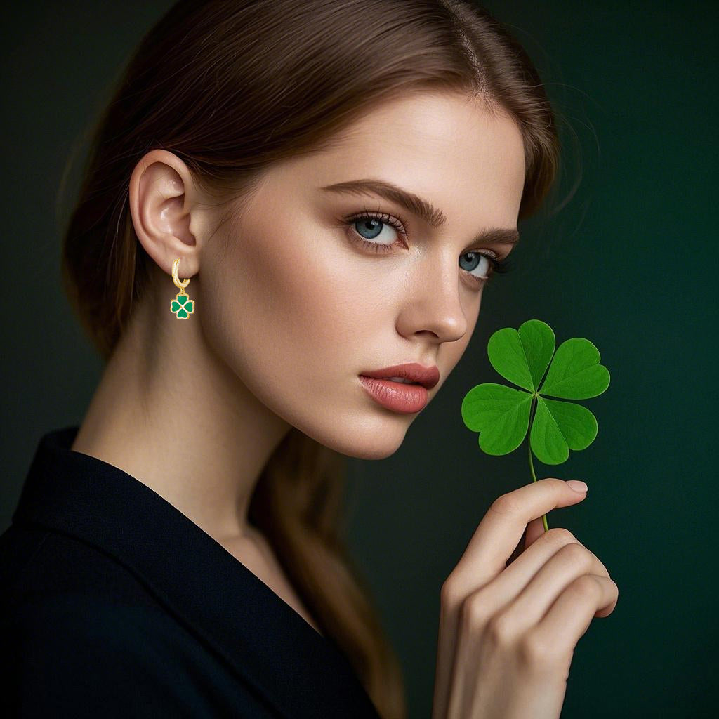 SLUYNZ 925 Sterling Silver Green Clover Earrings Hoop for Women Love Four Leaf Clover Hoop Earrings Huggie for Spring Summer