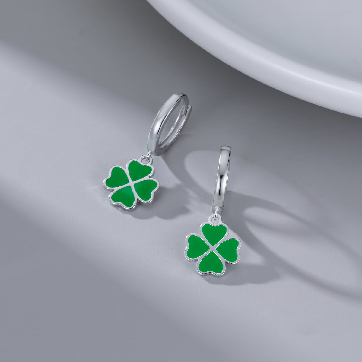 SLUYNZ 925 Sterling Silver Green Clover Earrings Hoop for Women Love Four Leaf Clover Hoop Earrings Huggie for Spring Summer