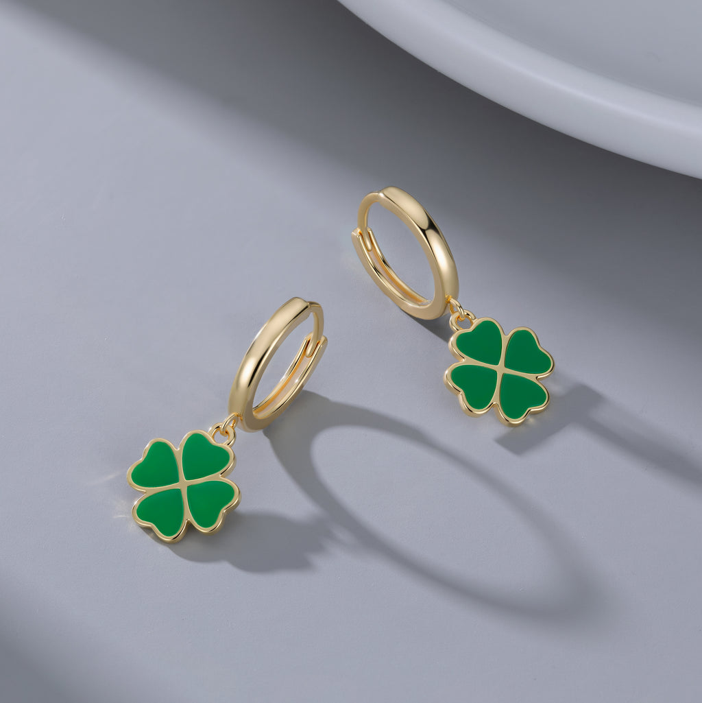 SLUYNZ 925 Sterling Silver Green Clover Earrings Hoop for Women Love Four Leaf Clover Hoop Earrings Huggie for Spring Summer