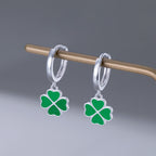 SLUYNZ 925 Sterling Silver Green Clover Earrings Hoop for Women Love Four Leaf Clover Hoop Earrings Huggie for Spring Summer