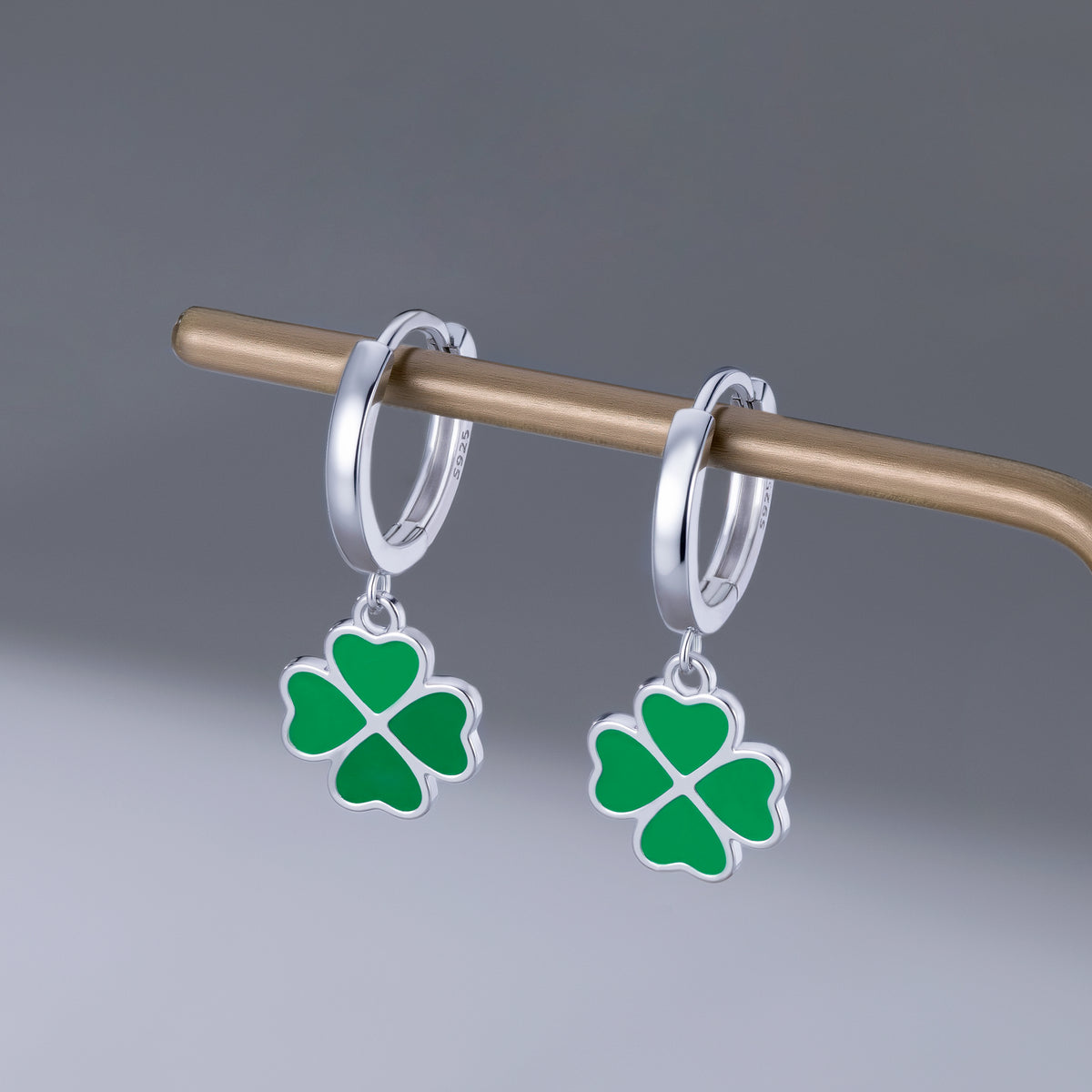 SLUYNZ 925 Sterling Silver Green Clover Earrings Hoop for Women Love Four Leaf Clover Hoop Earrings Huggie for Spring Summer