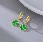 SLUYNZ 925 Sterling Silver Green Clover Earrings Hoop for Women Love Four Leaf Clover Hoop Earrings Huggie for Spring Summer