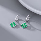 SLUYNZ 925 Sterling Silver Green Clover Earrings Hoop for Women Love Four Leaf Clover Hoop Earrings Huggie for Spring Summer