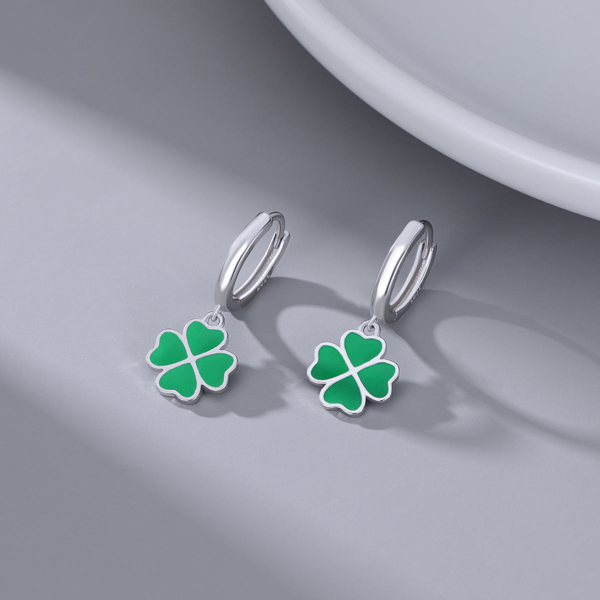 SLUYNZ 925 Sterling Silver Green Clover Earrings Hoop for Women Love Four Leaf Clover Hoop Earrings Huggie for Spring Summer