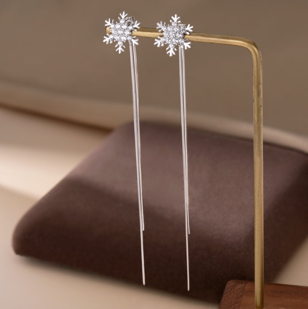 SLUYNZ Solid 925 Sterling Silver Snowflake Earrings Dangle for Women Teens Girls CZ Snowflake Dangle Earrings Chain Christmas Gifts