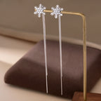 SLUYNZ Solid 925 Sterling Silver Snowflake Earrings Dangle for Women Teens Girls CZ Snowflake Dangle Earrings Chain Christmas Gifts