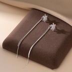 SLUYNZ Solid 925 Sterling Silver Snowflake Earrings Dangle for Women Teens Girls CZ Snowflake Dangle Earrings Chain Christmas Gifts