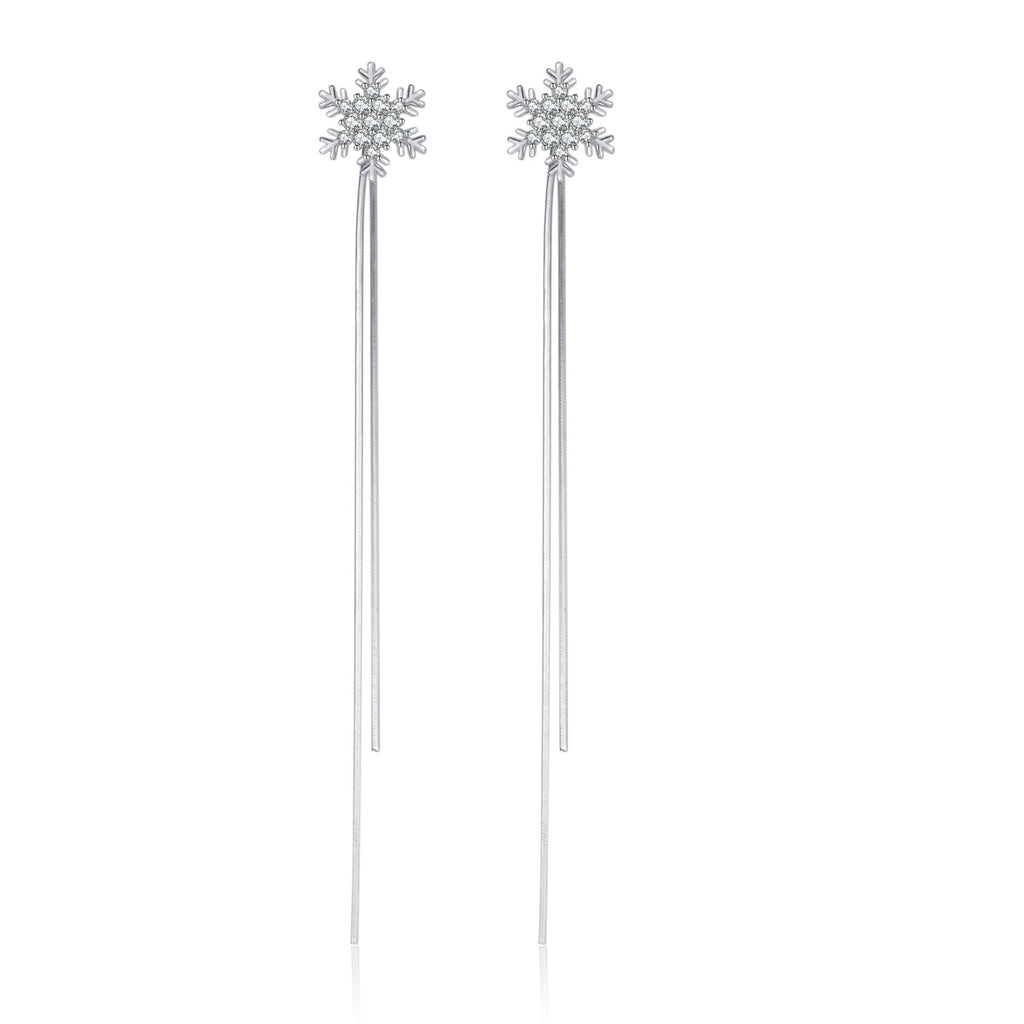 SLUYNZ Solid 925 Sterling Silver Snowflake Earrings Dangle for Women Teens Girls CZ Snowflake Dangle Earrings Chain Christmas Gifts