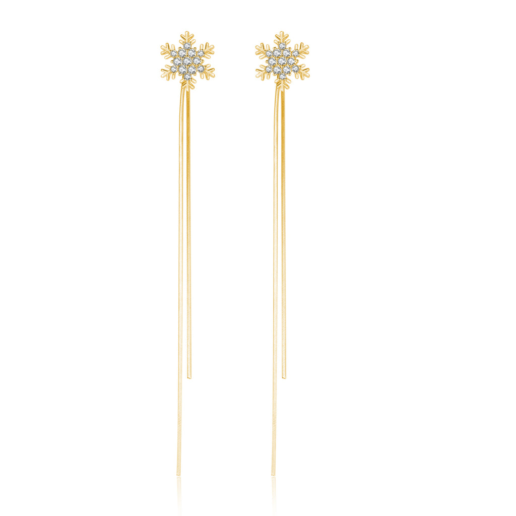 SLUYNZ Solid 925 Sterling Silver Snowflake Earrings Dangle for Women Teens Girls CZ Snowflake Dangle Earrings Chain Christmas Gifts