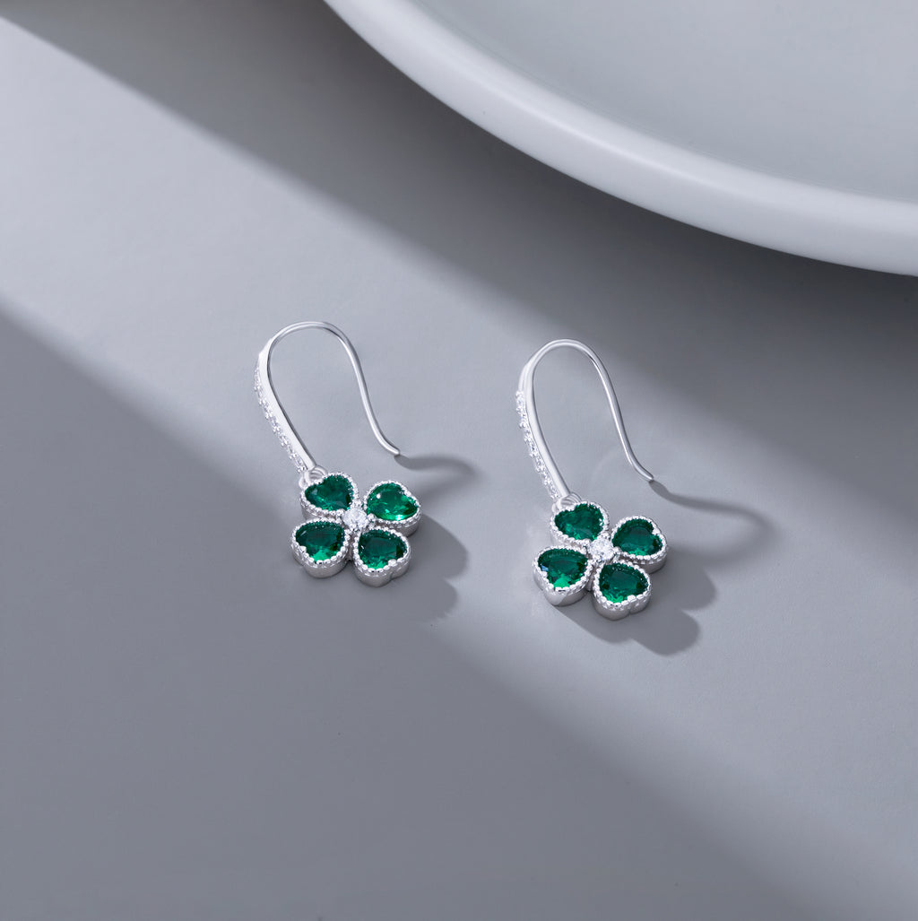 SLUYNZ Solid 925 Sterling Silver CZ Green Clover Earrings Drop for Women Teens Love Four Leaf Clover Dangle Earrings for St. Patrick's Day