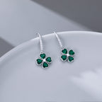 SLUYNZ Solid 925 Sterling Silver CZ Green Clover Earrings Drop for Women Teens Love Four Leaf Clover Dangle Earrings for St. Patrick's Day