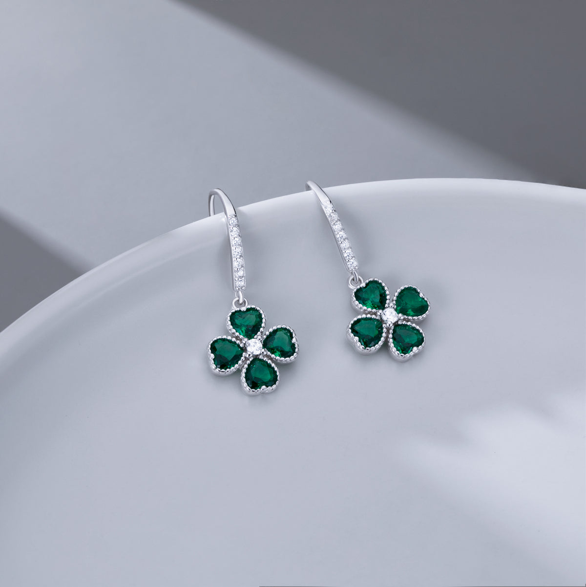 SLUYNZ Solid 925 Sterling Silver CZ Green Clover Earrings Drop for Women Teens Love Four Leaf Clover Dangle Earrings for St. Patrick's Day