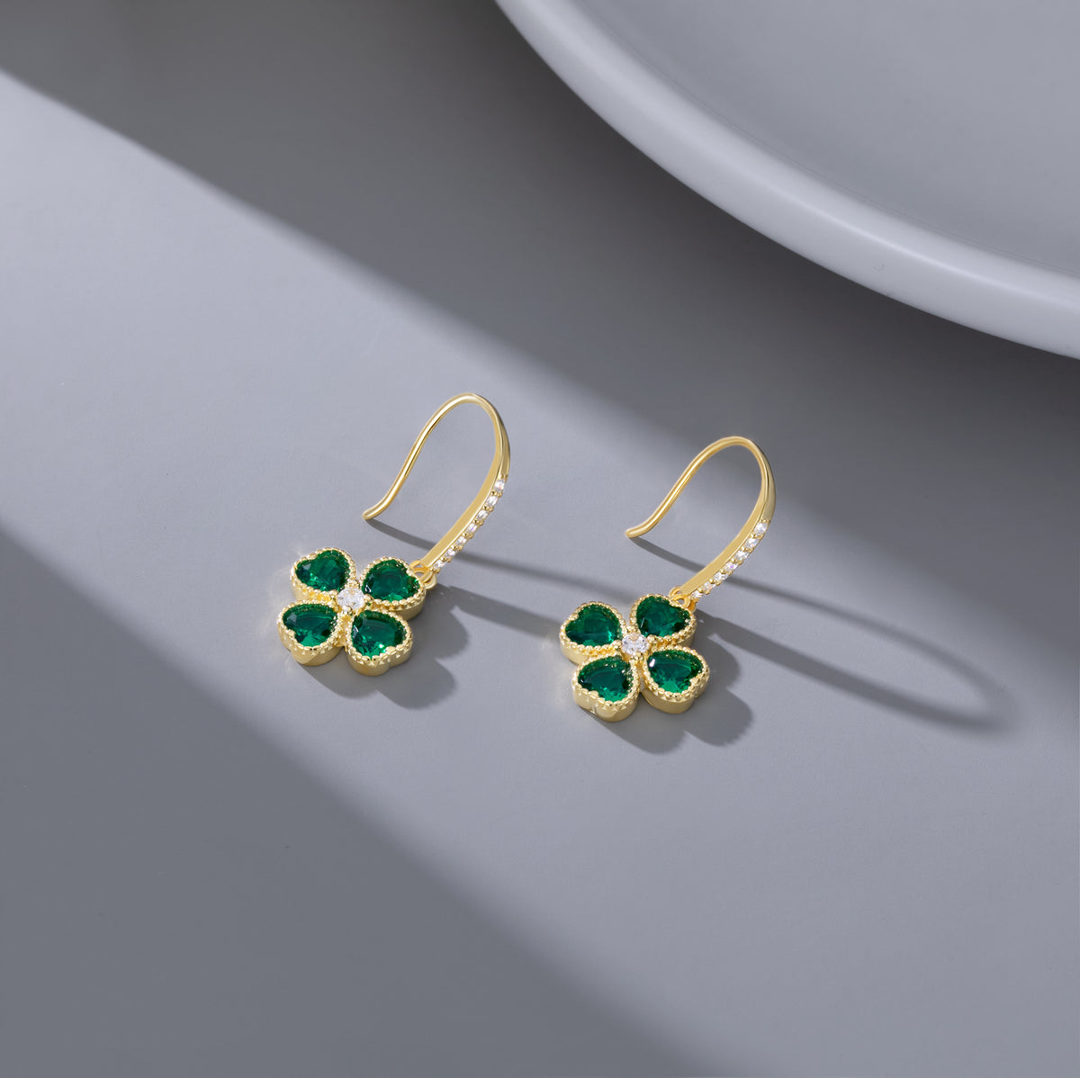 SLUYNZ Solid 925 Sterling Silver CZ Green Clover Earrings Drop for Women Teens Love Four Leaf Clover Dangle Earrings for St. Patrick's Day