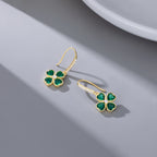 SLUYNZ Solid 925 Sterling Silver CZ Green Clover Earrings Drop for Women Teens Love Four Leaf Clover Dangle Earrings for St. Patrick's Day